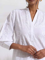 trueBrowns trueBrown White Cotton Schiffli Kurta Set | Grocsy