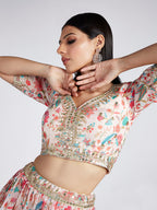 House of Panchhi Cream Colour Organza Floral Design Digital Print Lehenga Choli & Dupatta | Grocsy
