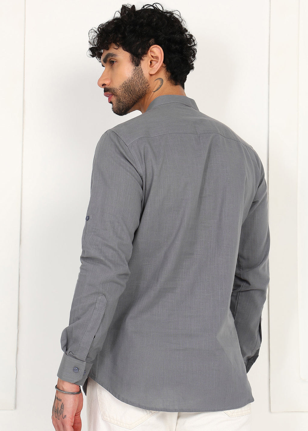 Fabmade Ash Grey Linen Short Kurta | Grocsy