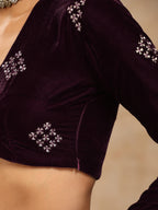 trueBrowns Wine Velvet Embroidered Blouse | Grocsy