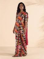 trueBrowns Cola Pink Muslin Ikat Saree | Grocsy