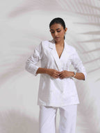 trueBrowns White Cotton Schiffli Jacket Co-ord Set | Grocsy