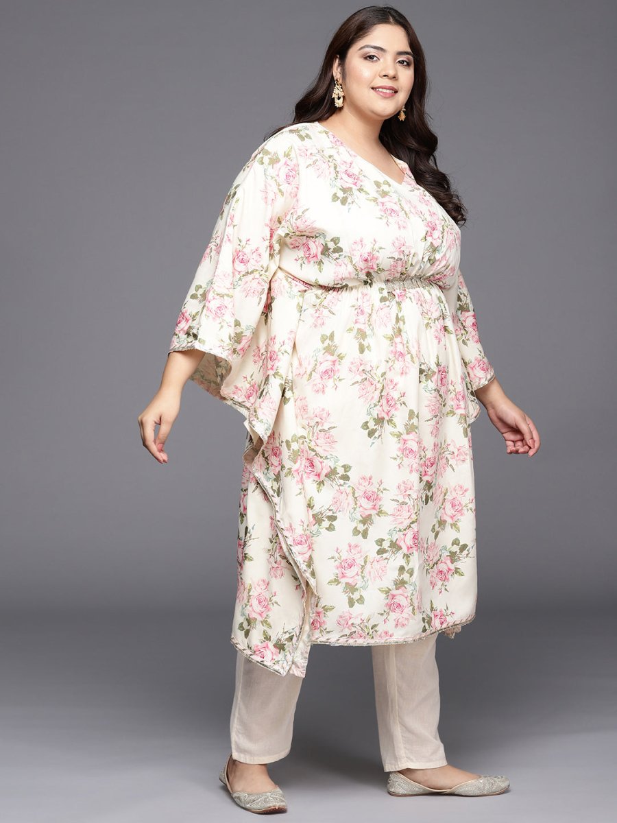 Ahalyaa Plus Size Floral Printed Flared Sleeves Kaftan Kurta | Grocsy
