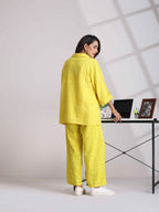trueBrowns Lime Cotton Dobby V-Neck Co-ord Set | Grocsy