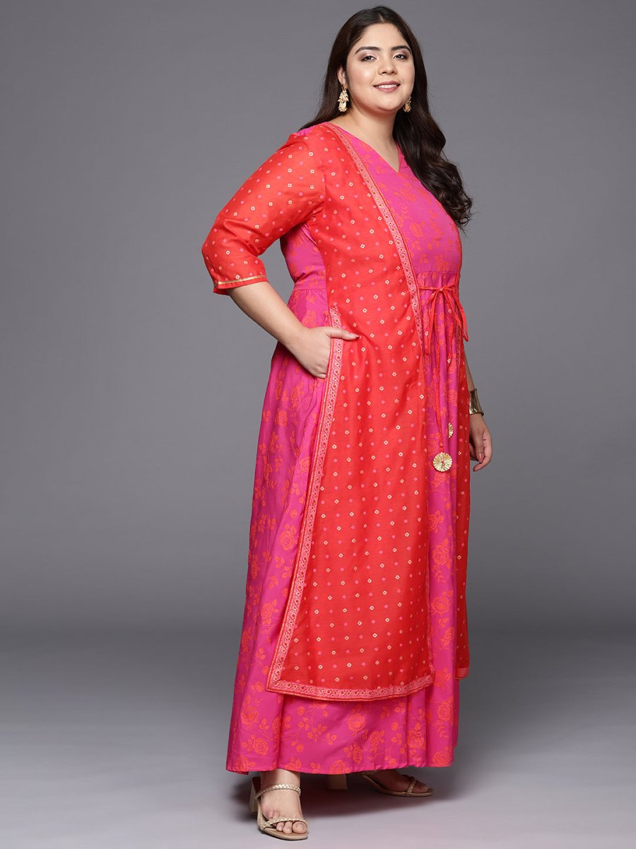 Ahalyaa Plus Size V-neck Maxi Ethnic Dress | Grocsy