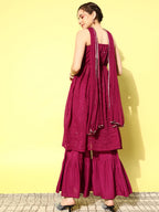InWeave Women's Maroon Gota Insert Neckline Sharara Set | Grocsy