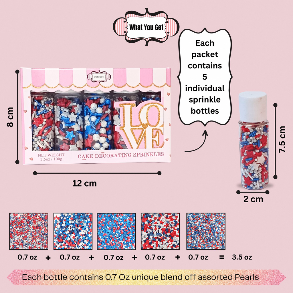 Confect Heart & Star Sprinkles | Pearls & Jimmies | Ultimate Avenger Patriotic Sprinkles | Grocsy