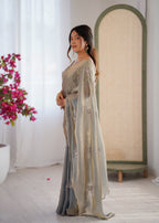Evanik Designer Heavy Fendy Satin With Beads Embroidered Work Saree With Unstitched Blouse | Grocsy