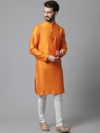 Even Apparels Orange Solid Kurta With Band Collar | Grocsy