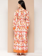 Ahalyaa Floral Printed Tie-Ups Crepe Empire Ethnic Dress | Grocsy