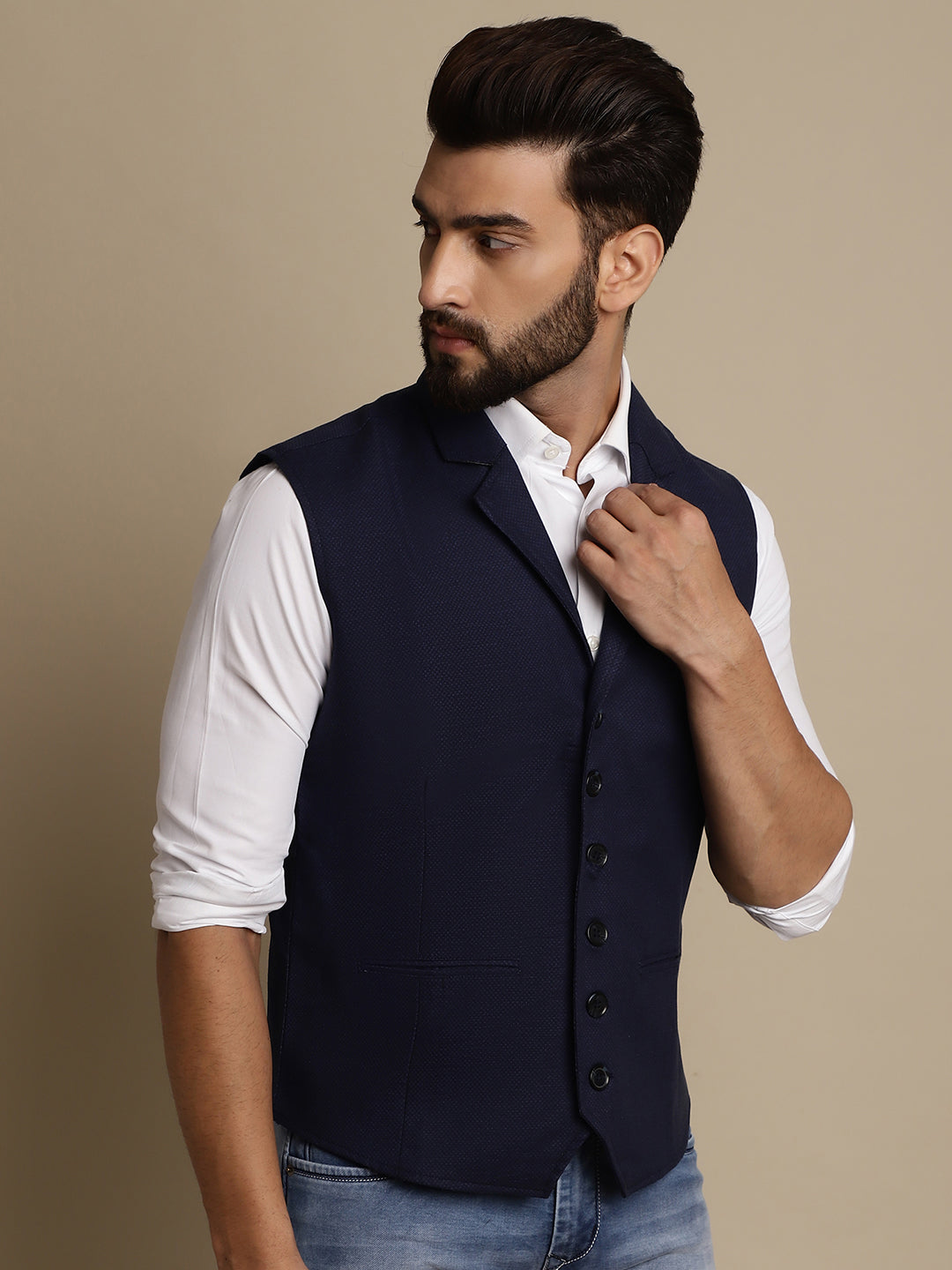 Even Apparels Men's Blue Waistcoat with Notched Lapel | Grocsy