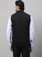 Even Apparels Men's Black Nehru Jacket With Welt Pockets | Grocsy