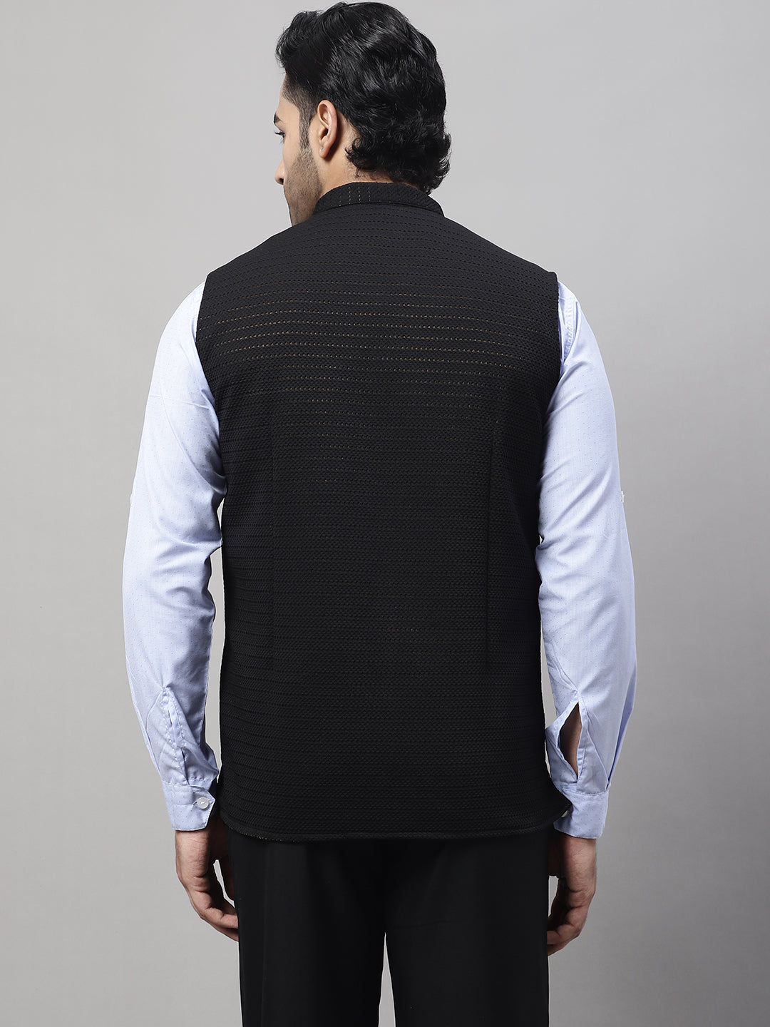 Even Apparels Men's Black Nehru Jacket With Welt Pockets | Grocsy