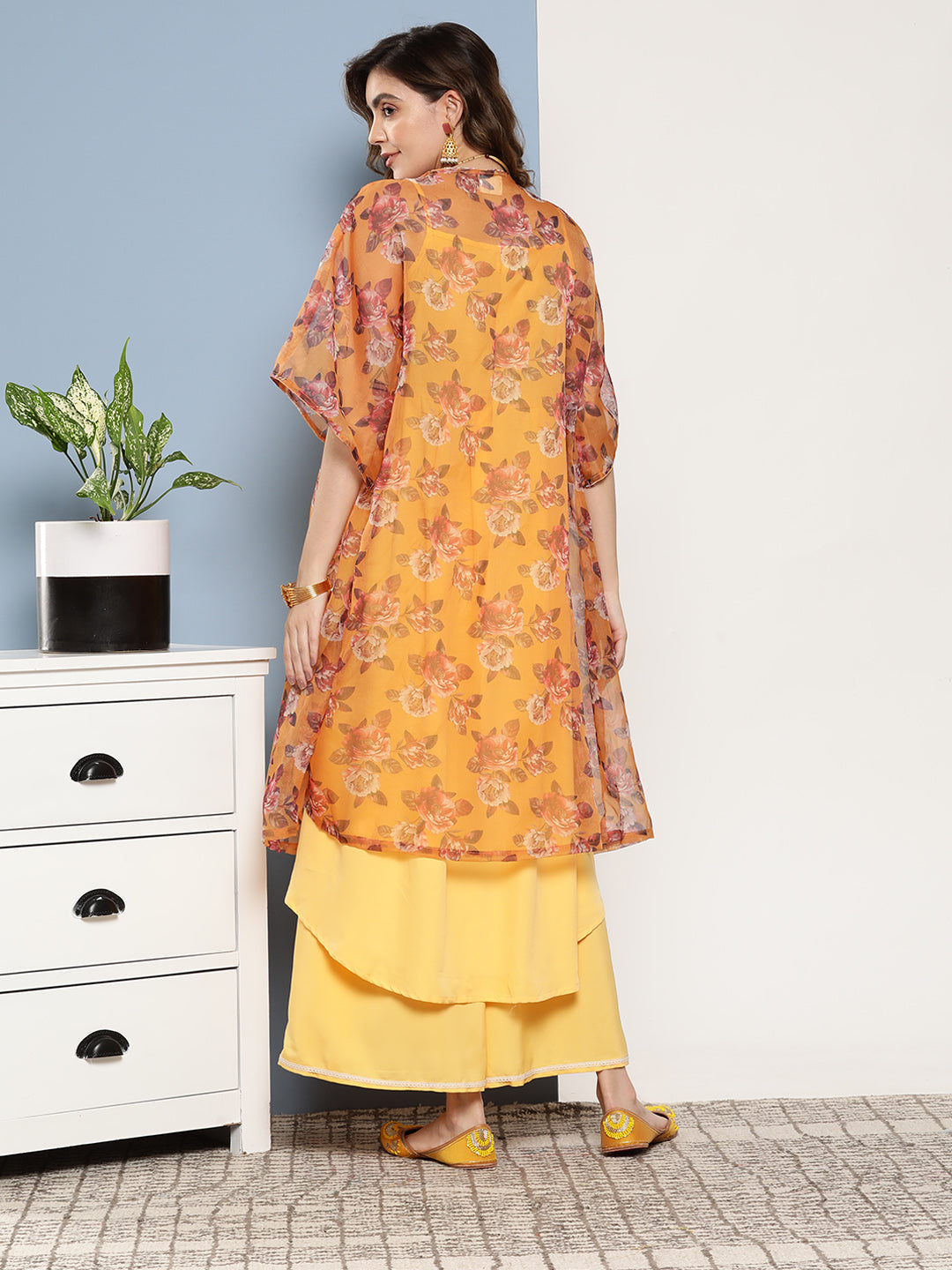 InWeave Women's Cassatta Yellow Cr Strappy Set With Mustard Brown Cape | Grocsy
