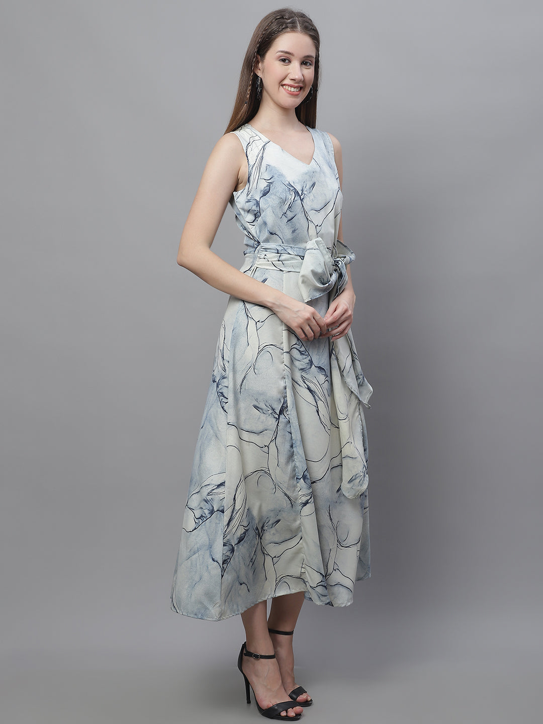 Jainish Women's Blue Printed A-Line Dresses | Grocsy