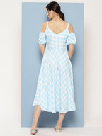Ahalyaa Checked Cold-Shoulder Sleeves Midi Empire Ethnic Dress | Grocsy