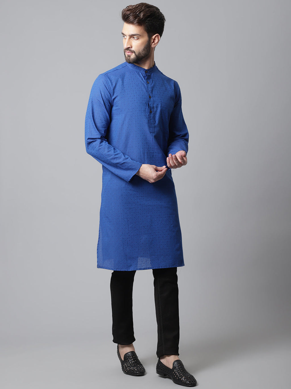 Even Apparels Blue Solid Kurta With Band Collar | Grocsy