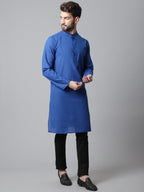 Even Apparels Blue Solid Kurta With Band Collar | Grocsy