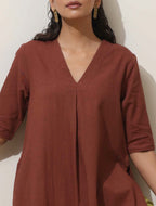 trueBrowns Brown Cotton Linen Kurta Pant Set | Grocsy