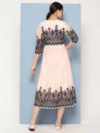 Ahalyaa Ethnic Motifs Printed Midi Empire Dress | Grocsy
