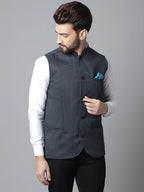 Even Apparels Men's Blue Nehru Jacket With Welt Pockets | Grocsy