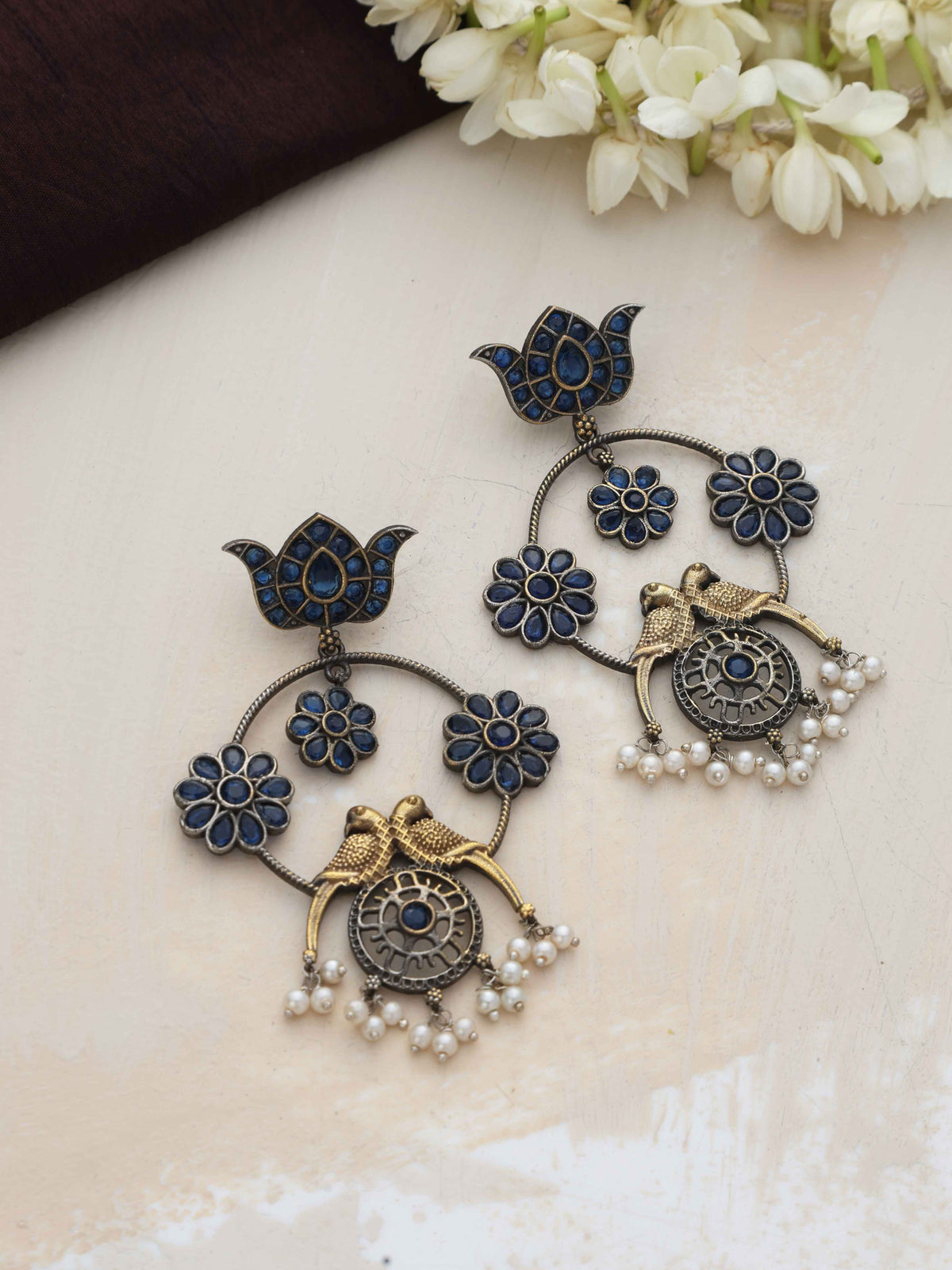 trueBrowns Silver Tone Chandbali Earrings | Grocsy