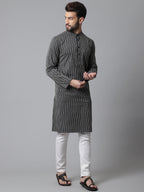 Even Apparels Black Pure Cotton Kurta With Band Collar | Grocsy