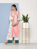 Ahalyaa Women Floral Printed Pleated Gotta Patti Kurta With Palazzos | Grocsy