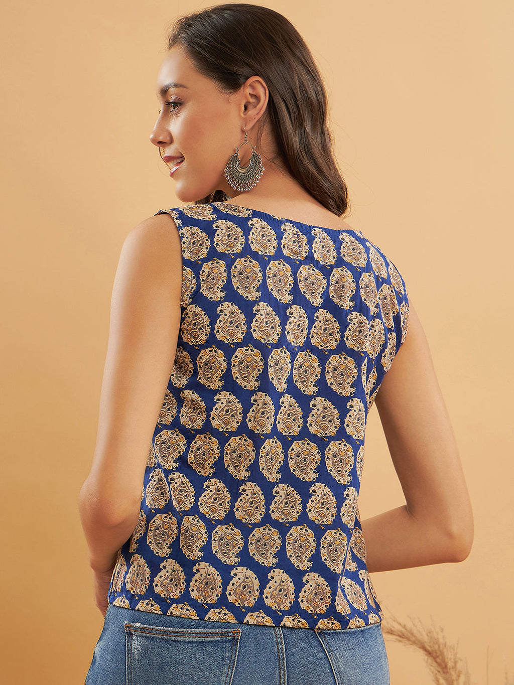 InWeave Ink Blue Small Paisley Kalamkari W/U Top | Grocsy