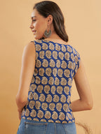 InWeave Ink Blue Small Paisley Kalamkari W/U Top | Grocsy