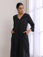 trueBrowns Black Dobby Flared Slit Kurta Pant Set | Grocsy