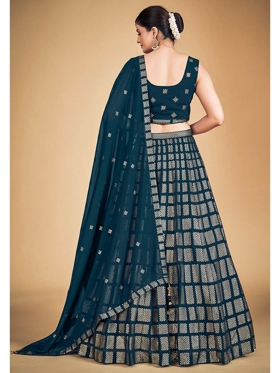 Myra Teal Blue Georgette Real Georgette Lehenga Choli | Grocsy