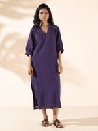 trueBrowns Purple Cotton Dobby Slit Dress | Grocsy