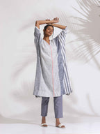 trueBrowns Off-White Cotton Multi Stripe Flared Kurta Set | Grocsy