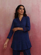 trueBrowns Dark Blue Cotton Dobby Kurta Co-ord set | Grocsy