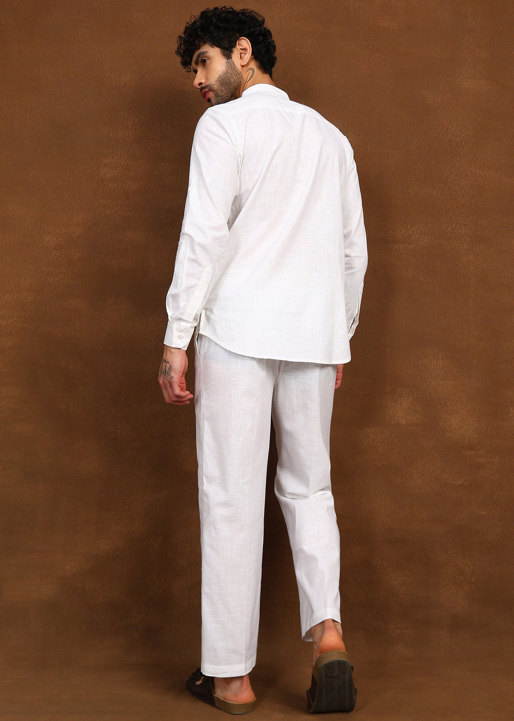 Fabmade Ivory Ease Linen Short Kurta Co-Ord Set | Grocsy