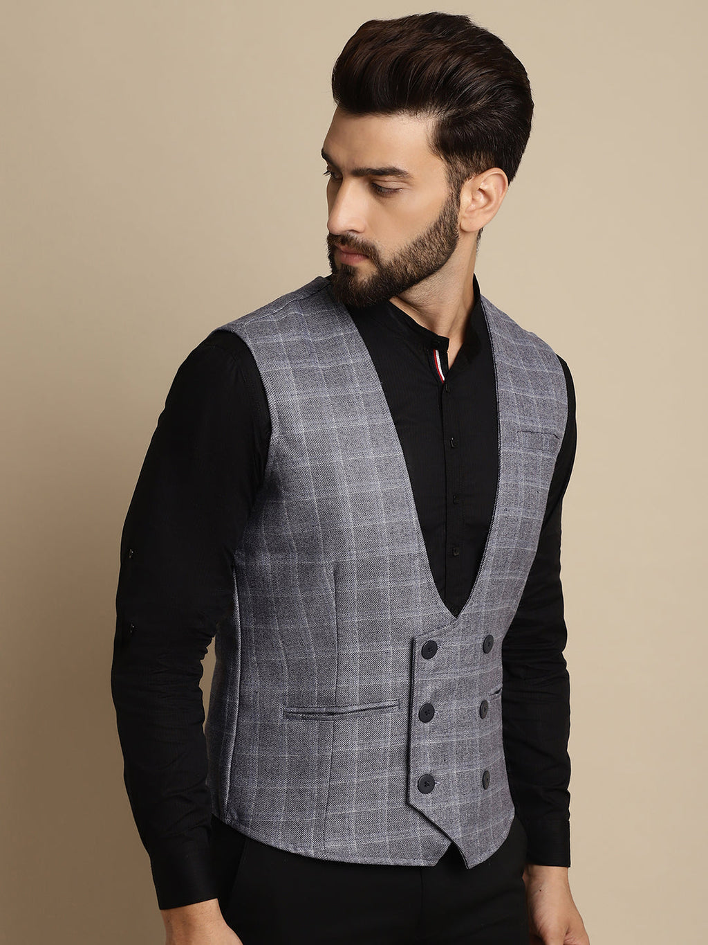 Even Apparels Men's Grey Double Breast Waistcoat | Grocsy