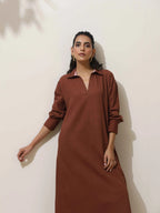 trueBrowns Brown Cotton Linen Kurta Pant Set | Grocsy