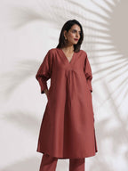 trueBrowns Pink Slub Kurta Set | Grocsy