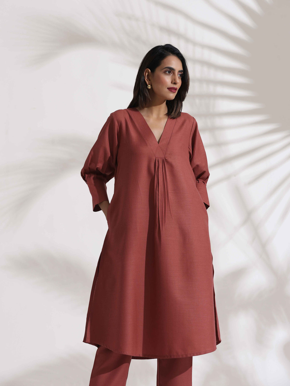 trueBrowns Pink Slub Kurta Set | Grocsy