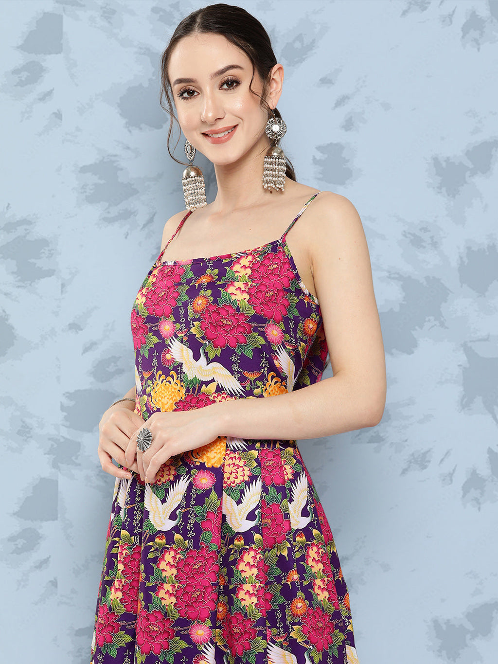 InWeave Women's Navy Bird Japanese Art Strappy Set | Grocsy