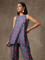 trueBrowns Blue Pink Printed Silk Co-Ord Set | Grocsy