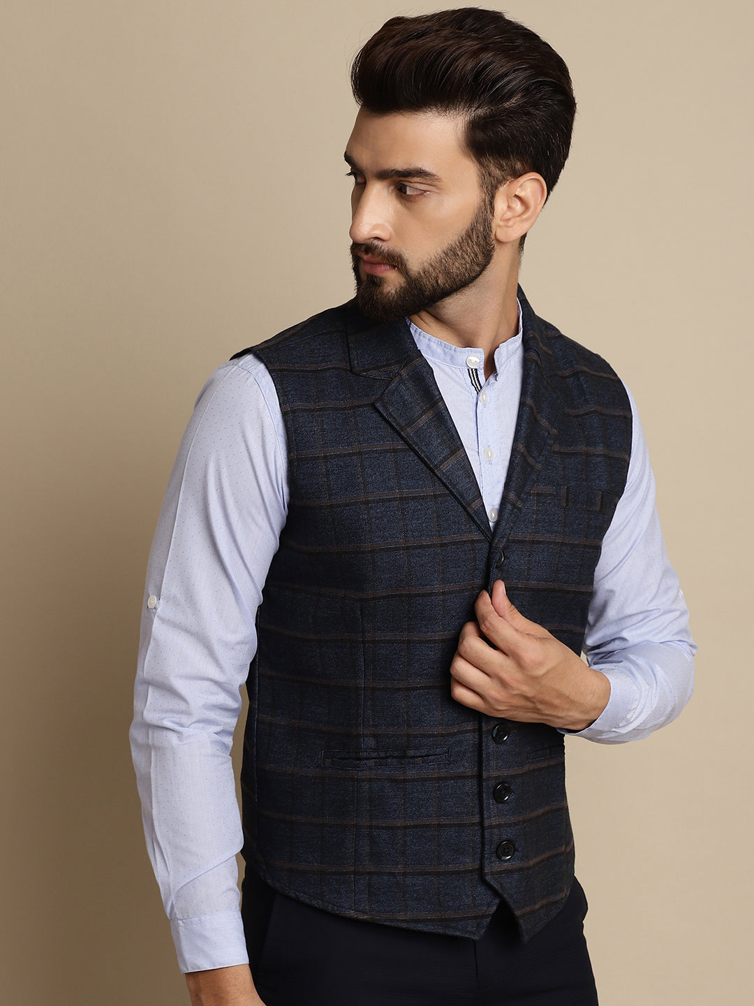 Even Apparels Men's Blue Waistcoat with Notched Lapel | Grocsy
