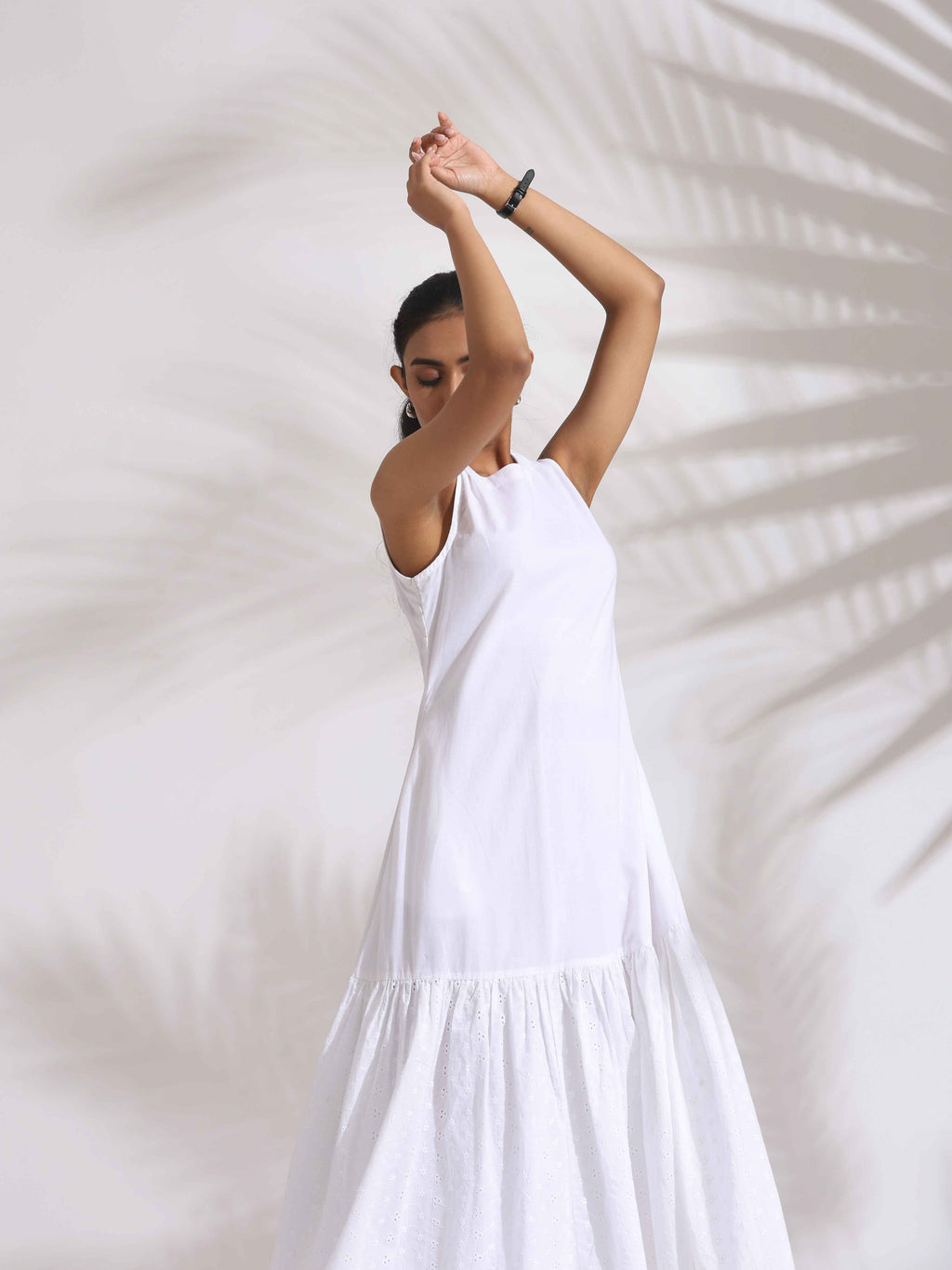 trueBrowns White Cotton Schiffli Tier Dress | Grocsy