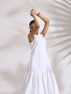 trueBrowns White Cotton Schiffli Tier Dress | Grocsy