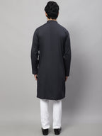 Even Apparels Black Pure Cotton Kurta With Band Collar | Grocsy