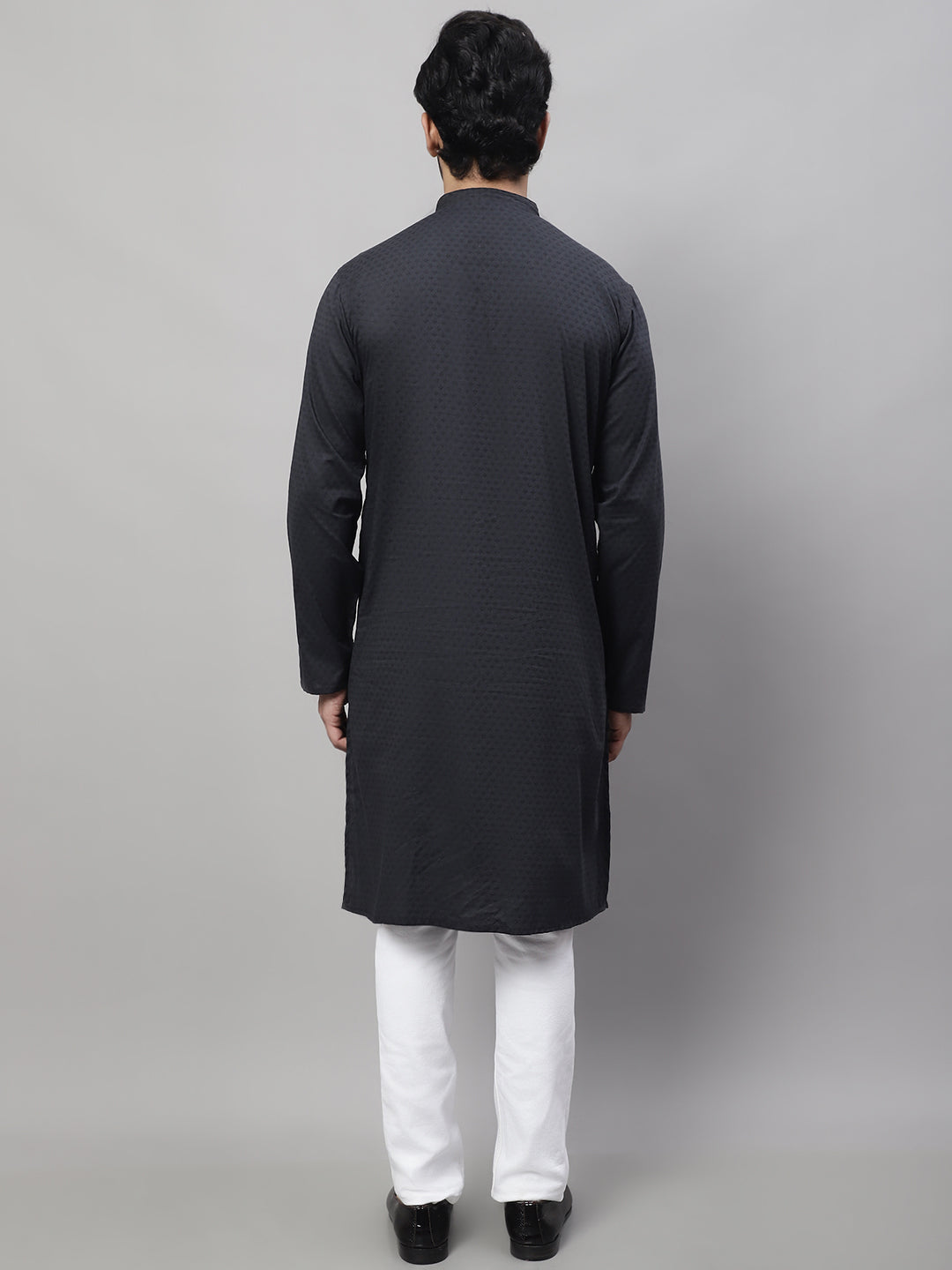 Even Apparels Black Pure Cotton Kurta With Band Collar | Grocsy
