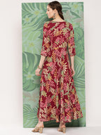 InWeave Women's Red Tropical Print Gota Long Dress | Grocsy
