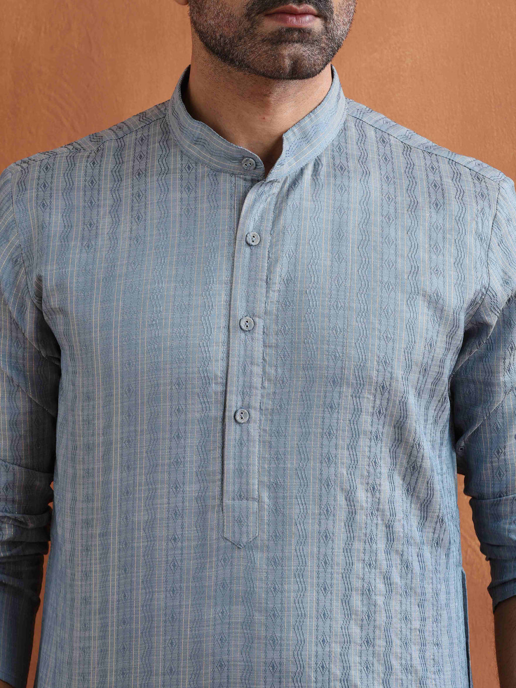 trueBrowns Men's Blue Chanderi Kurta | Grocsy
