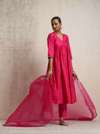 trueBrowns Pink Silk Anarkali Kurta Pant Dupatta Set | Grocsy